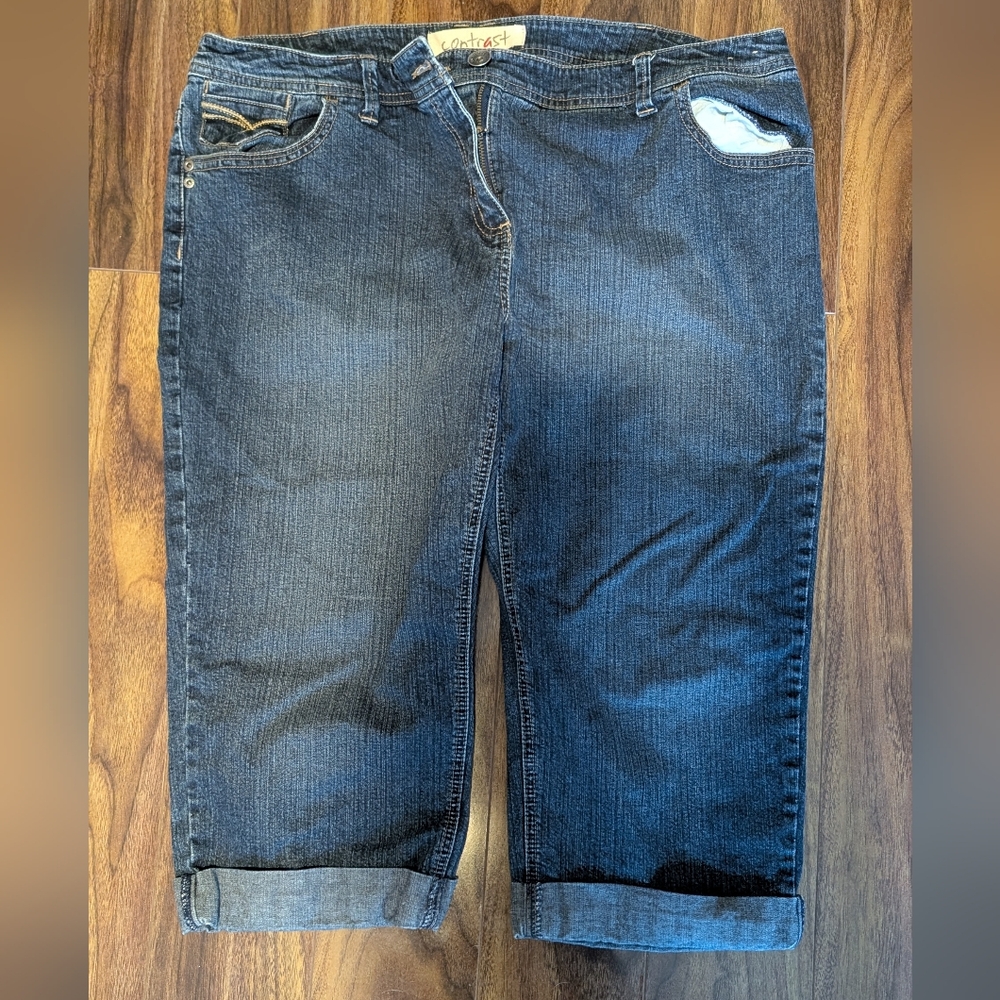 Dark Blue Distressed Women Capri Jeans